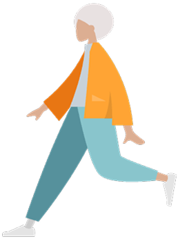 Illustration of a person walking with an orange shirt and teal pants