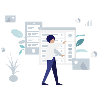 Illustration of a person navigating a digital interface